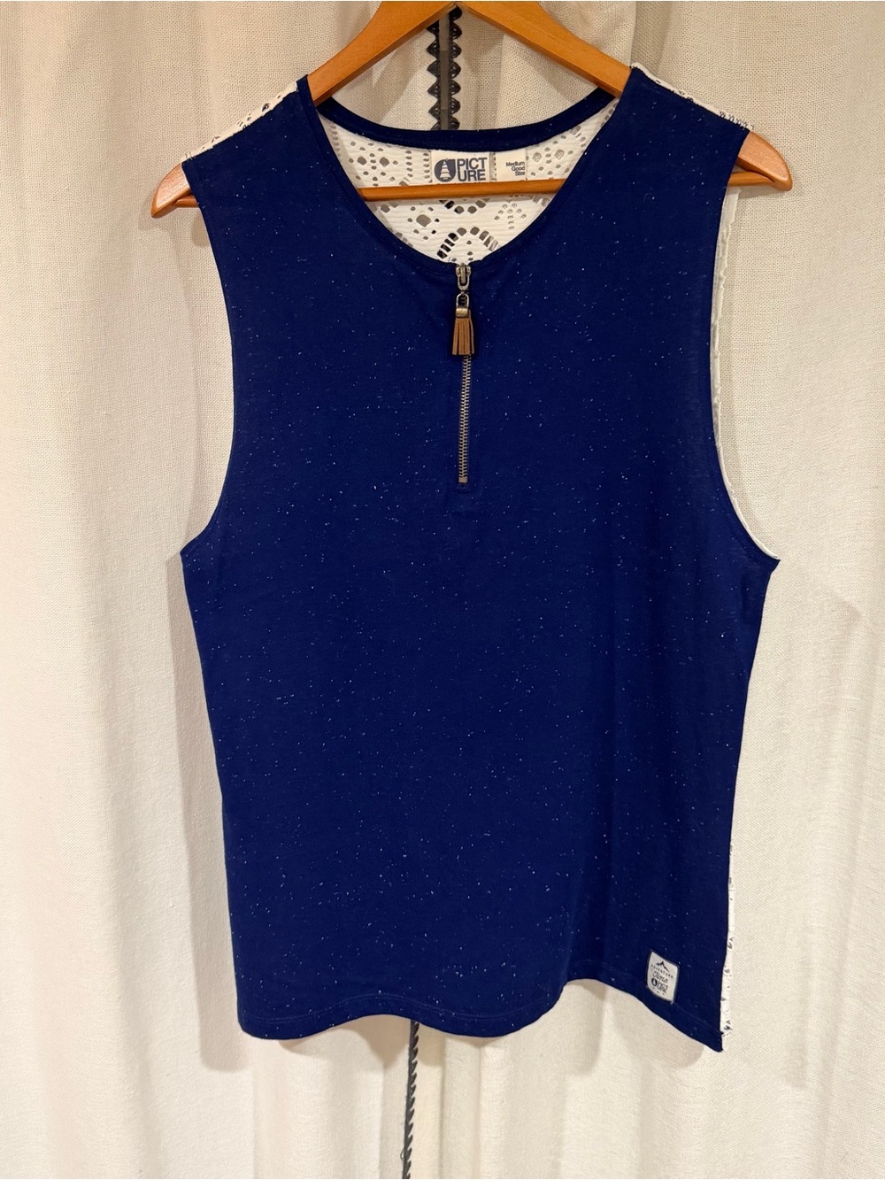 Picture Organic Clothing Blue White Lace Back Zip Tank Top Size M Eco-Friendly